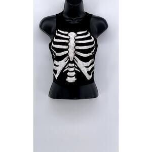 SHEIN Women's Black-White Skeleton Crewneck Sleeveless Cropped Tank SZ M